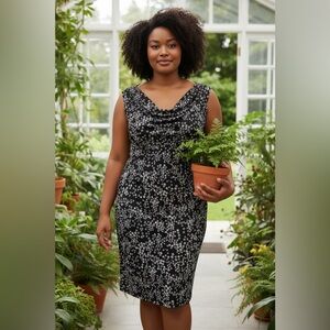 Elegant Navy and White Patterned Dress